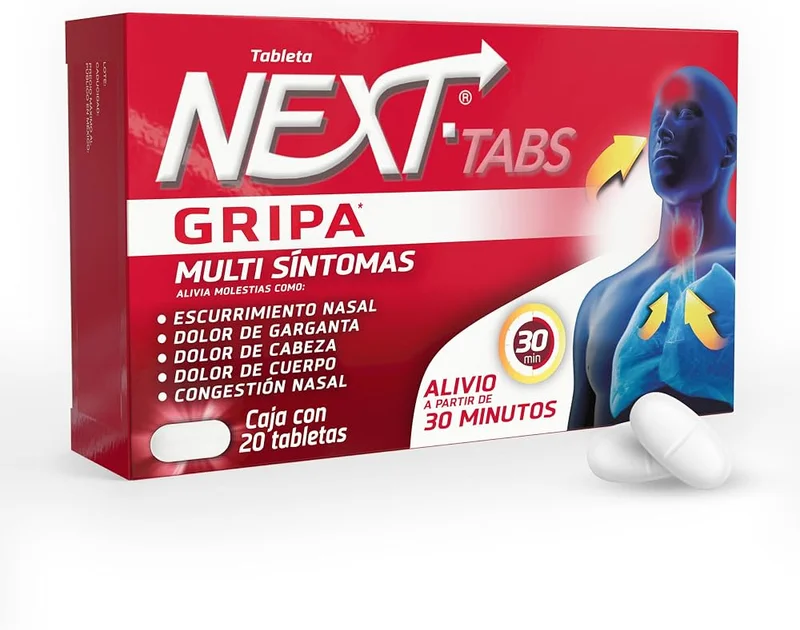 Next Tabs 500mg/25mg/5mg/4mg Tabletas C/20 — Paracetamol/Cafeina/Fenilefrina/Clorfenamina
