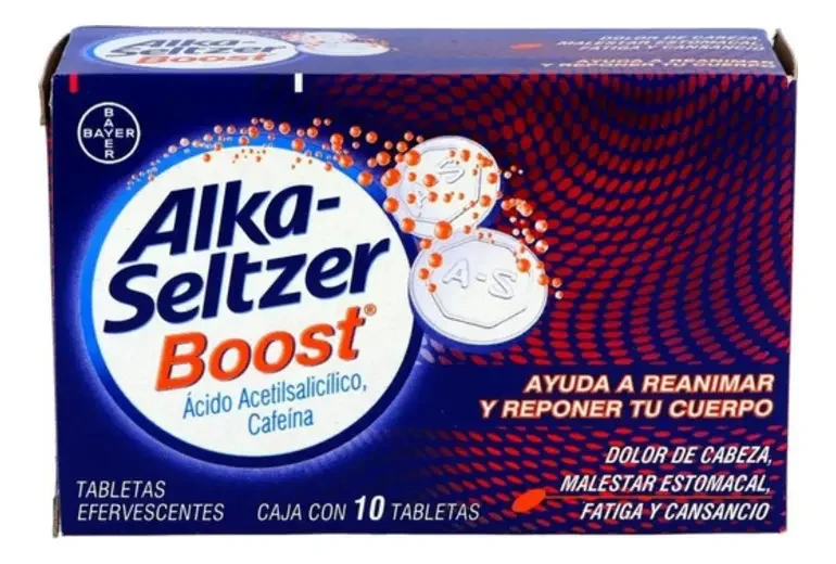 Alkasaltzer Boost 500mg/65mg Tabletas efervescentes C/10 — Ácido acetilsalicílico Cafeína anhidra